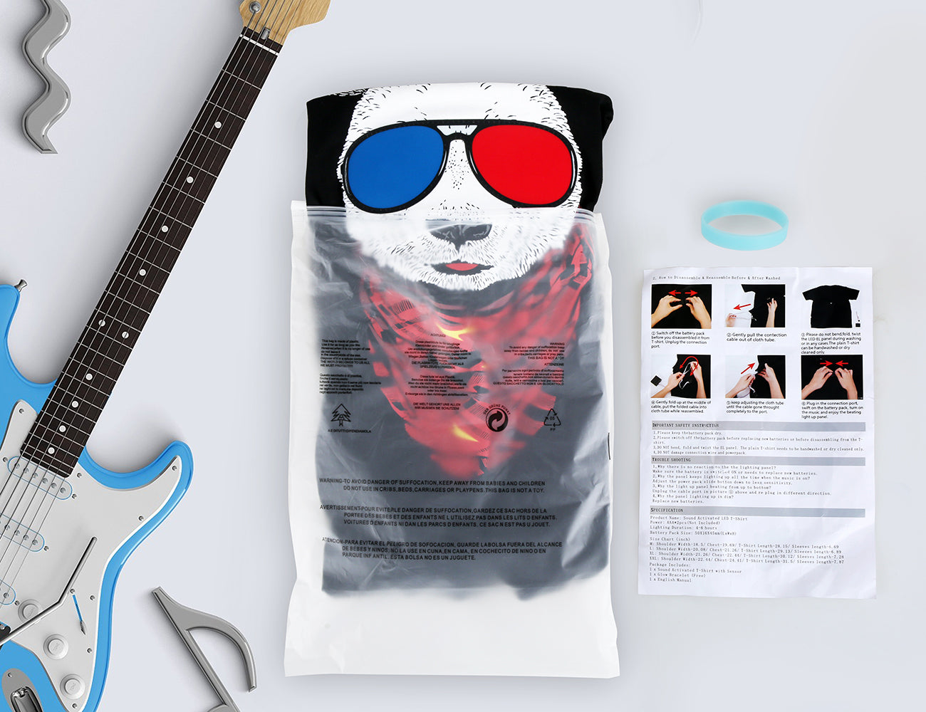 LED T Shirt Sound Activated Glow Shirts Light up Equalizer Clothes for Party(Panda)