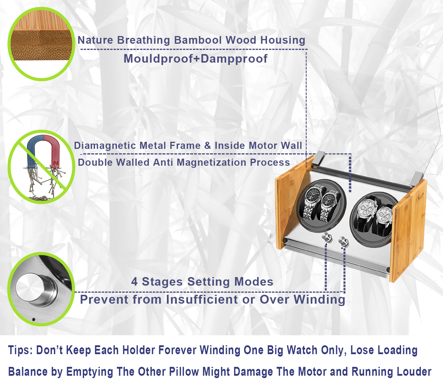 Watch Winder 4 | for Automatic Watches Handcraft Bamboo Wood Super Quiet by Watch Winder Smith®