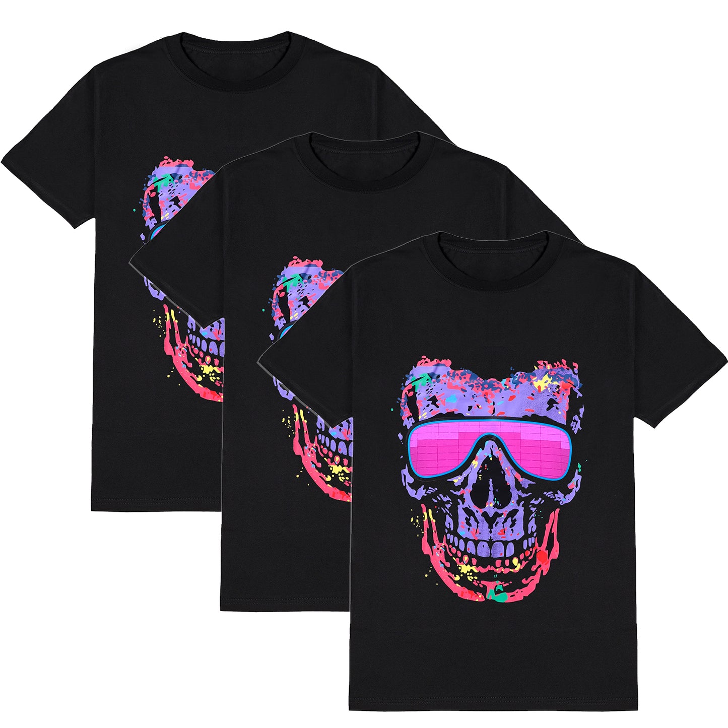 LED T Shirt Sound Activated Glow Shirts Light up Equalizer Clothes for Party(Purple Skull)