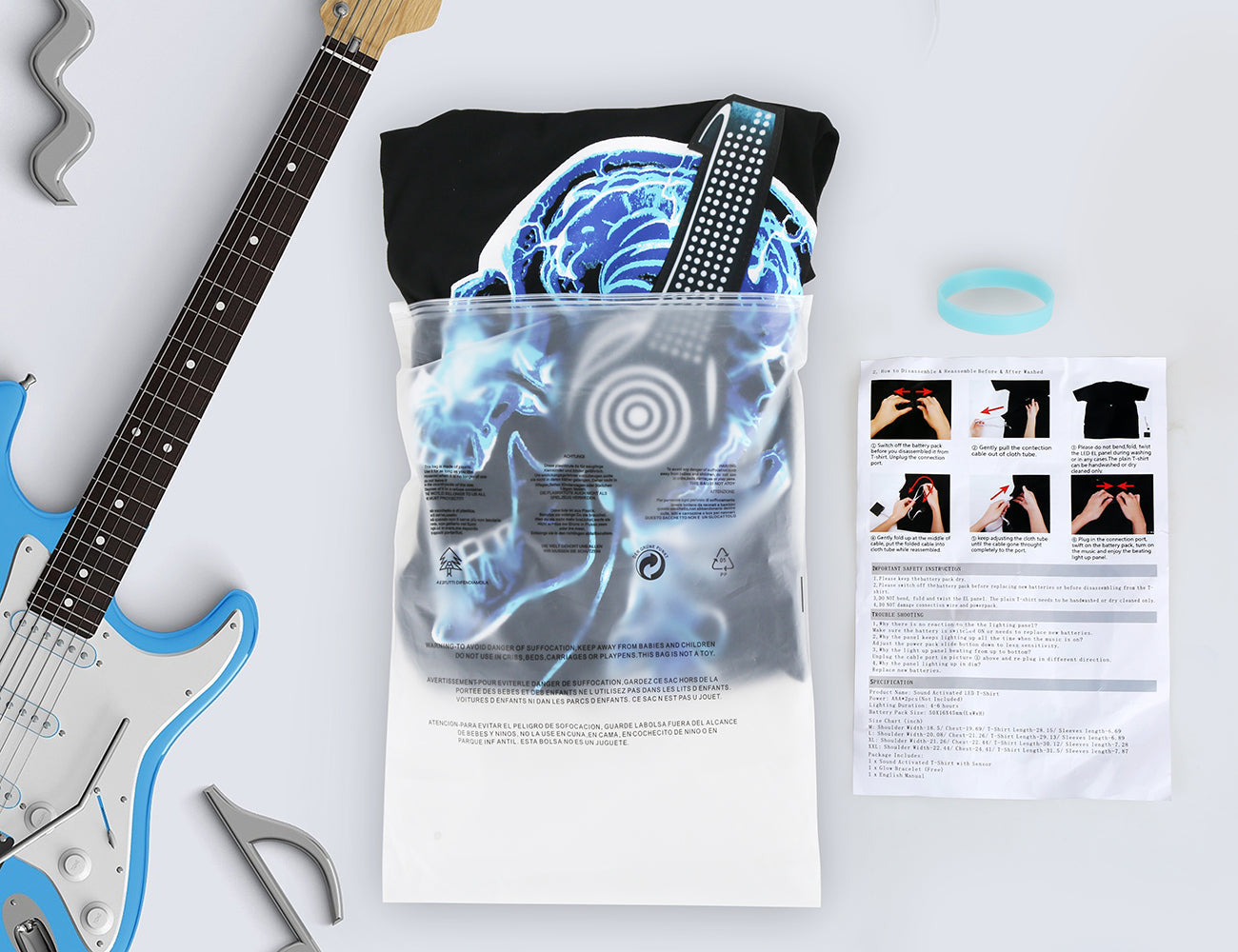 LED T Shirt Sound Activated Glow Shirts Light up Equalizer Clothes for Party(Headphone Skull)