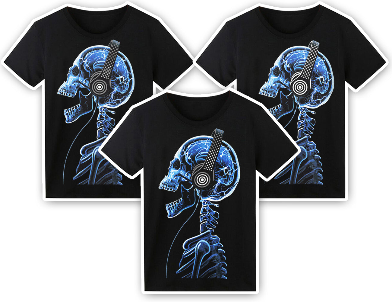 LED T Shirt Sound Activated Glow Shirts Light up Equalizer Clothes for Party(Headphone Skull)