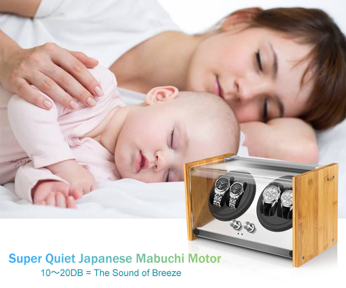 Watch Winder 4 ｜ for Automatic Watches Handcraft Bamboo Wood Super Quiet by Watch Winder Smith®