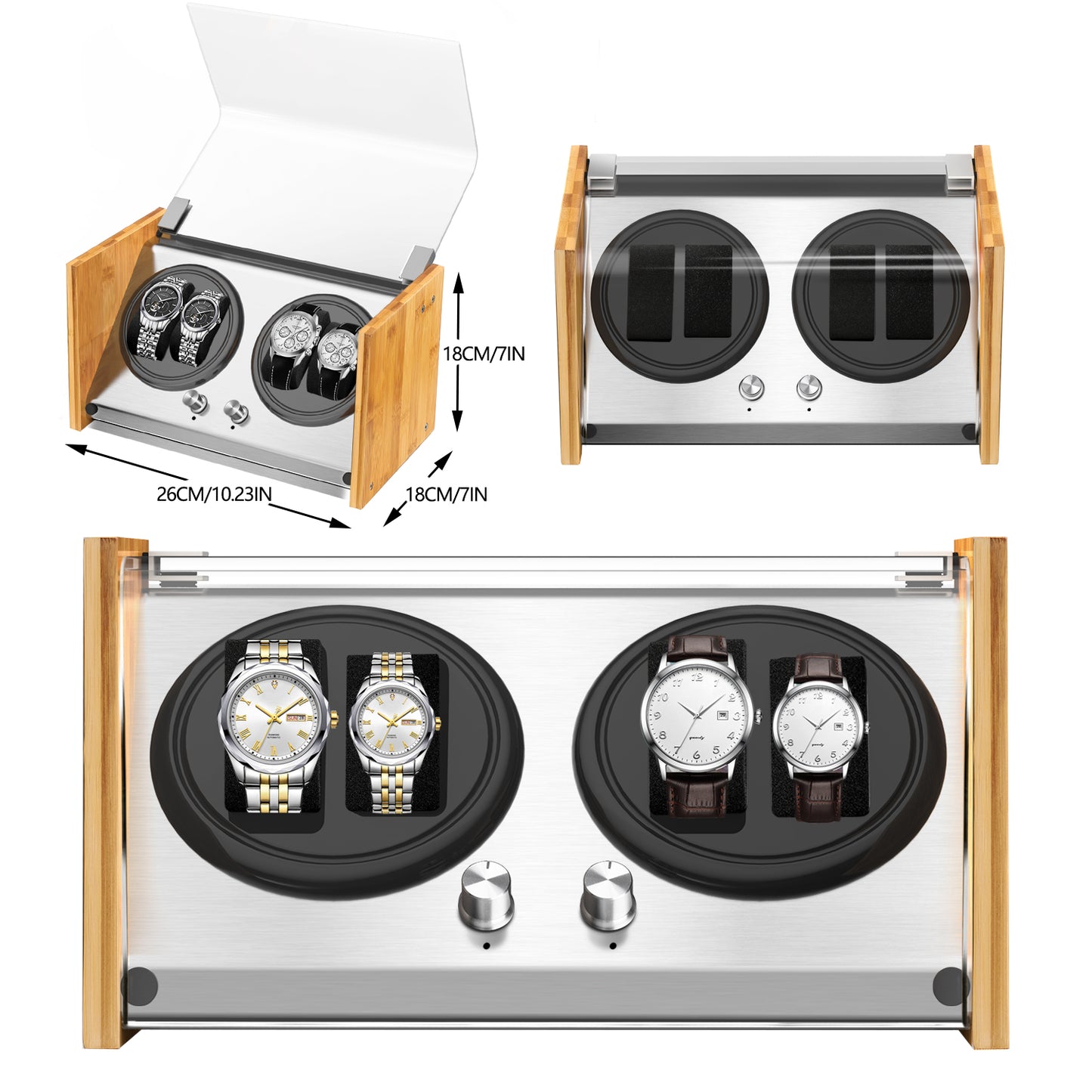 Watch Winder 4 ｜ for Automatic Watches Handcraft Bamboo Wood Super Quiet by Watch Winder Smith®
