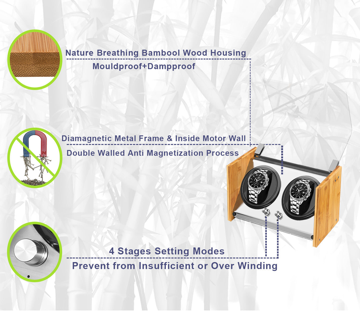 Watch Winder Double ｜ for Big Automatic Watches Bamboo Handcraft Super Quiet by Watch Winder Smith®